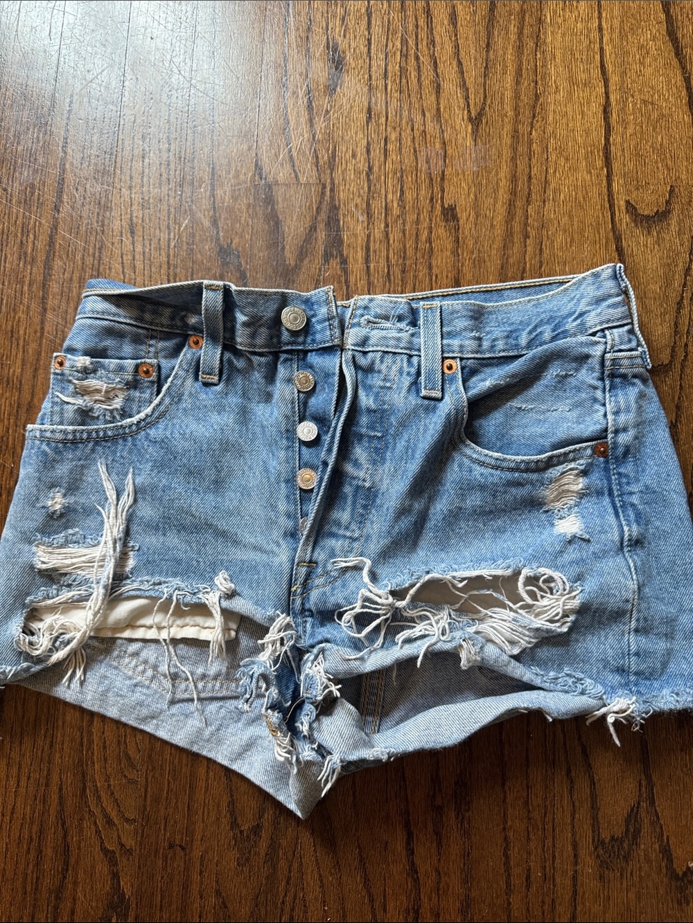 Levi's Light Blue Distressed Denim Cutoff Shorts